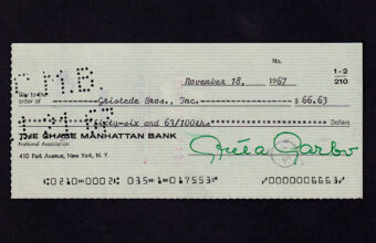 Greta Garbo signed bank cheque