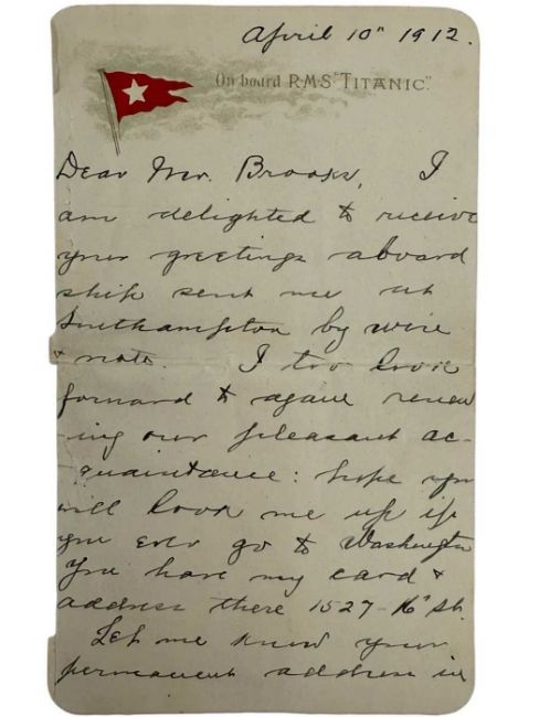 Card sent from the Titanic by Archibald Gracie.