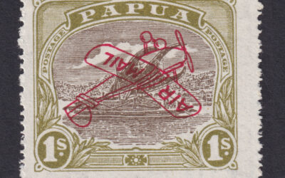 Papua 1930 'Air' 1s sepia and olive error, SG117a