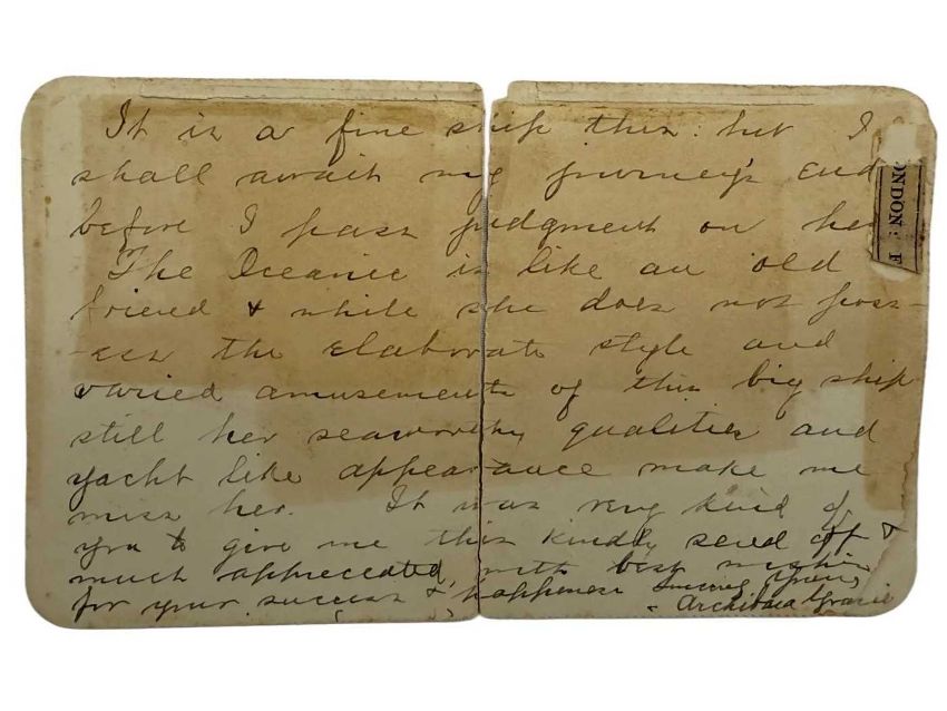 Letter from the Titanic by Archibald Gracie.