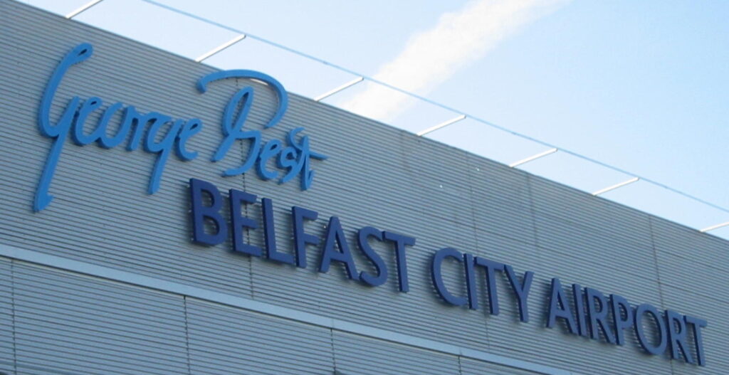 George Best Belfast City Airport sign.