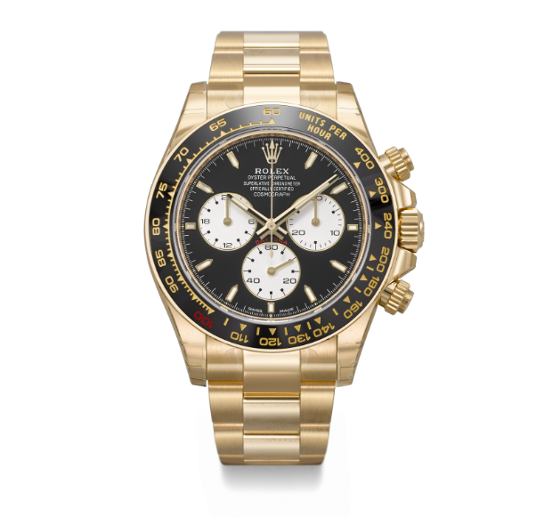 ROLEX. AN OUTSTANDINGLY RARE, IMPORTANT AND HIGHLY ATTRACTIVE 14K GOLD CHRONOGRAPH WRISTWATCH WITH 'PAUL NEWMAN JOHN PLAYER SPECIAL' DIAL AND BRACELET
