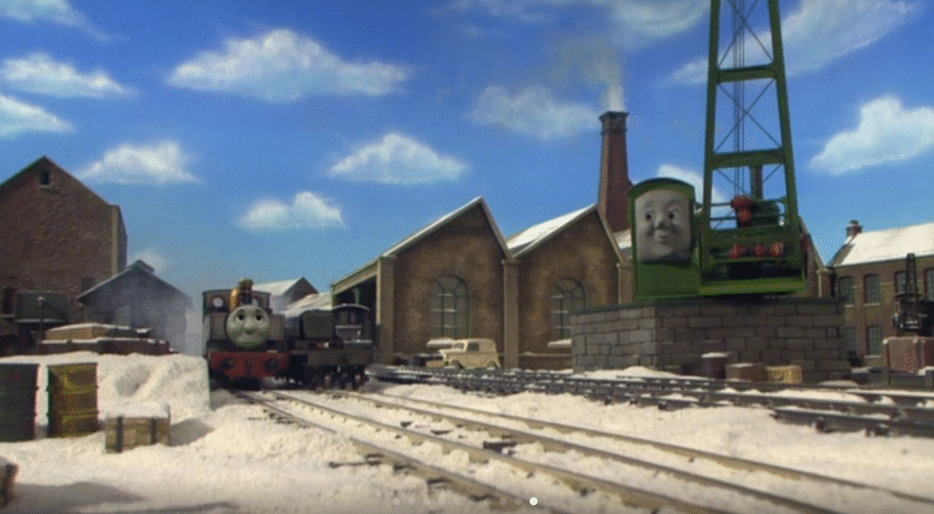Scene from the TV series Thomas and Friends showing Colin the Crane.