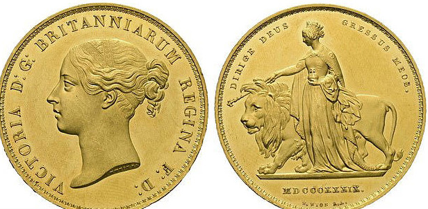 Una and the Lion 1839 Victorian £5 design test coin.