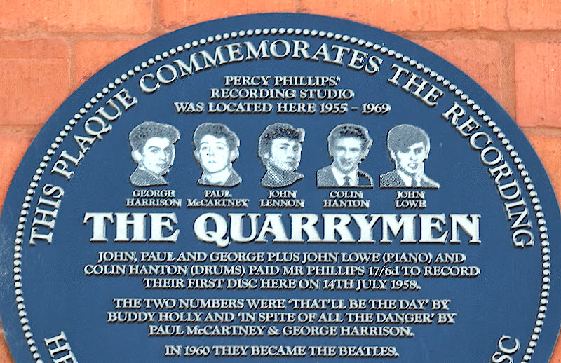 Plaque showing site of The Beatles first recording as The Quarrymen in Kensington Liverpool on July 14, 1958