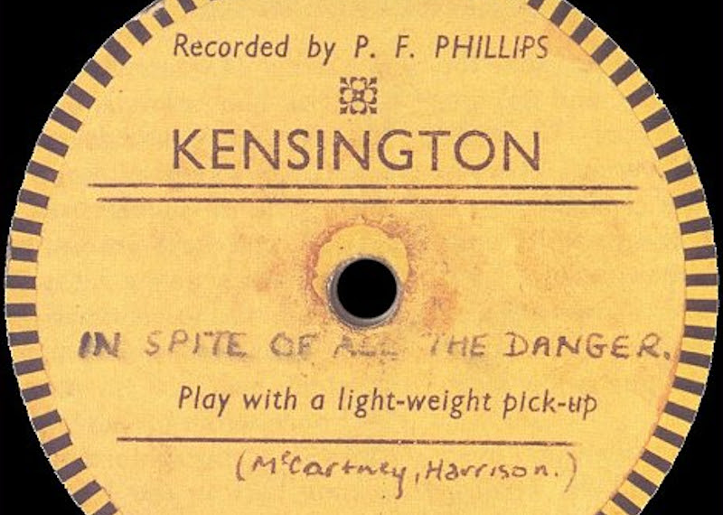 Label of In Spite of all the Danger recorded by Percy Phillips and credited to McCartney/Harrison, the first recording by the Beatles from 1958