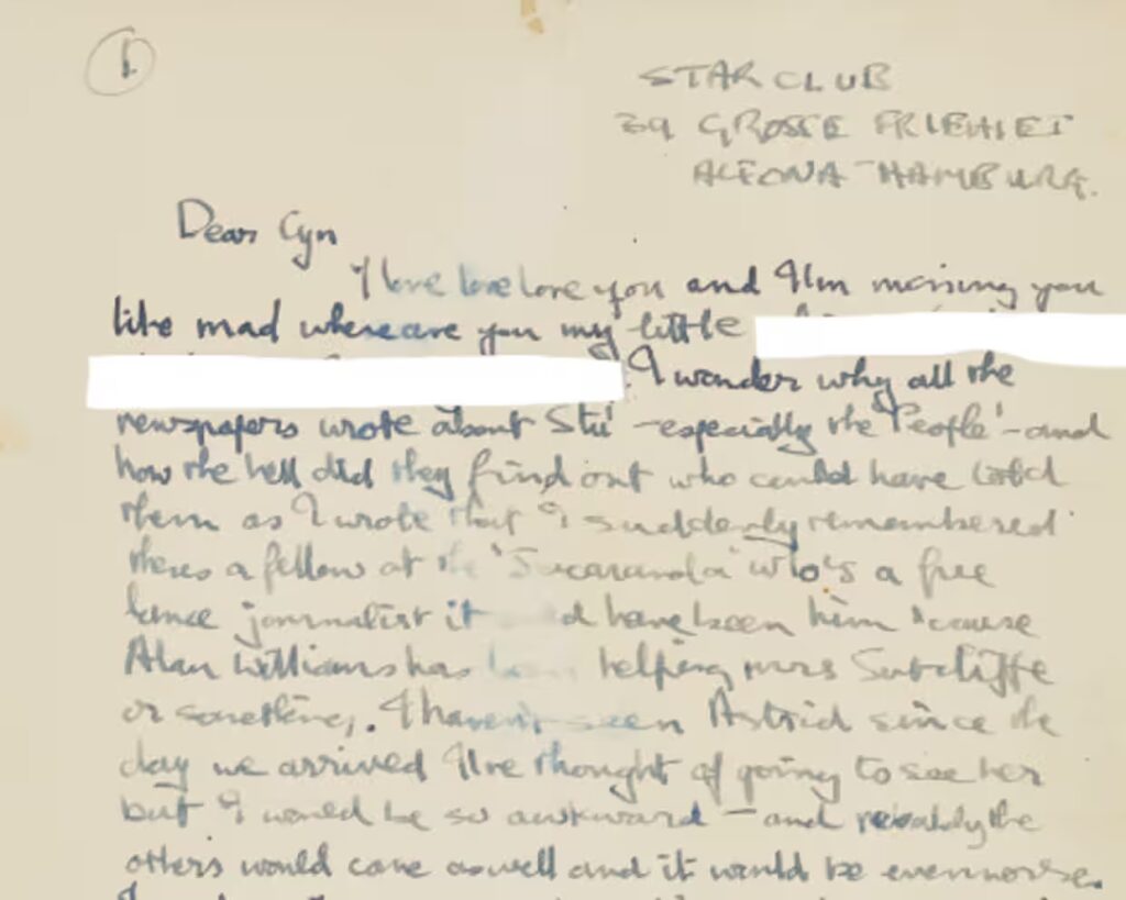 Letter from John Lennon to Cynthia Powell from April 1962.