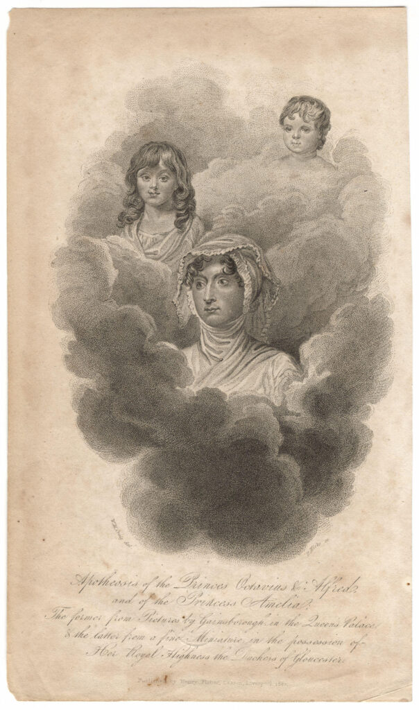Commemorative image of Princess Amelia and Princes Alfred and Octavius, off-spring of George III and Queen Charlotte of England.