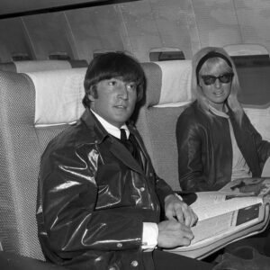 John and Cynthia Lennon on board a US plane in 1964