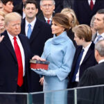 Donald Trump swearing the oath of office at his inauguration in 2017.