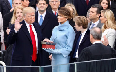 Donald Trump swearing the oath of office at his inauguration in 2017.