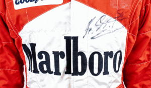 Michael Schumacher's 1997 Ferrari race suit from the Monaco Grand Prix.