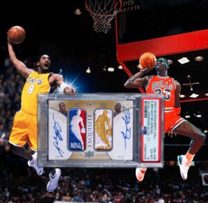Kobe Bryant and Michael Jordan unique joint signed basketball card.