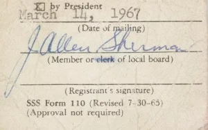 Muhammad Ali unsigned draft card issued in March 1967