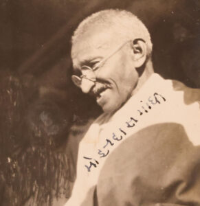 Autographer photograph of Gandhi from the 1930s. Rare.