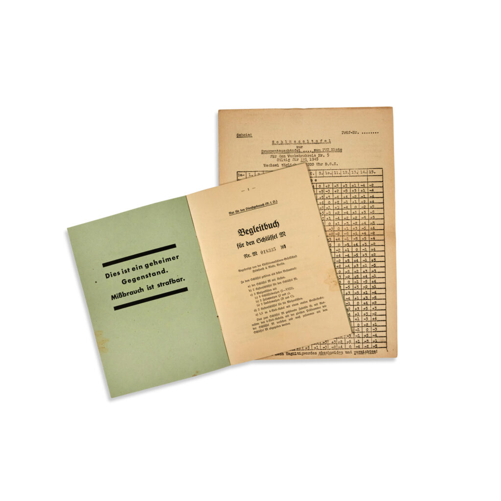German M4 Enigma machine manual and replacement manual codes from a 1944 Enigma machine. 
