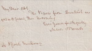 SHort note written by Admiral Lord Nelson in August 1801 concerning the movement of ships in the English Channel.
