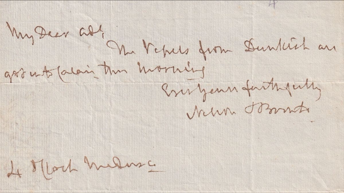 SHort note written by Admiral Lord Nelson in August 1801 concerning the movement of ships in the English Channel.