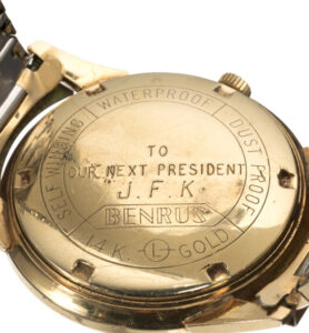 Benrus gold watch given to and worn by President John F Kennedy after the 1960 DNC