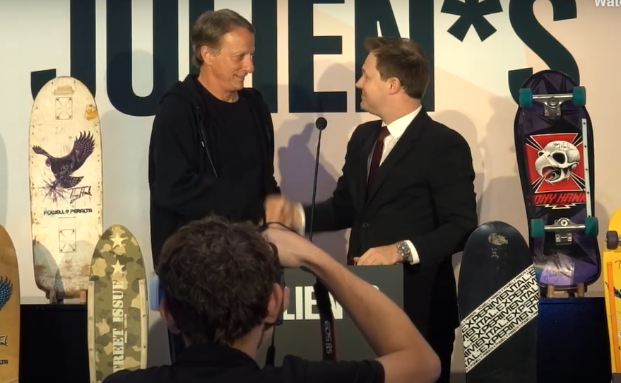 Tony Hawk at the sale of his 900 board in Los Angeles. 