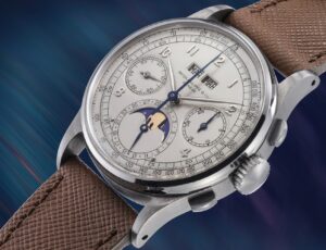 Stainless steel Patek Philippe 1518 perpetual calendar watch.