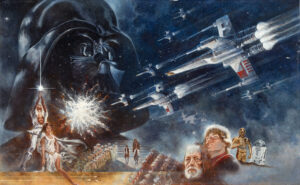 Original art for the poster for Star Wars, 1977, painted by Tom Jung.