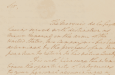 Extract of text of letter from George Washington to Benjamin Franklin referring to the Marquis de la Lafayette.