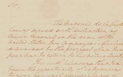 Extract of text of letter from George Washington to Benjamin Franklin referring to the Marquis de la Lafayette.