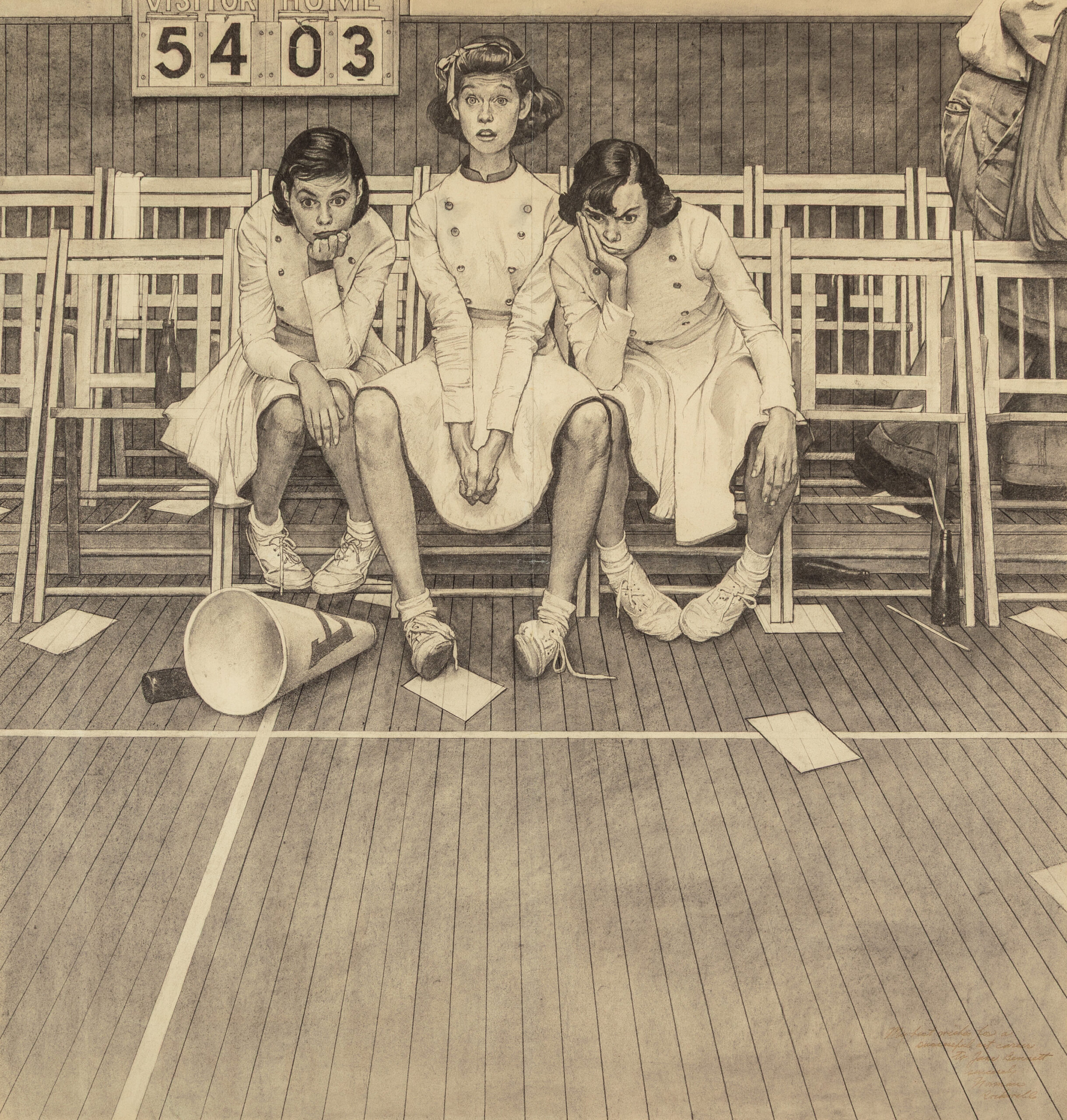 Norman Rockwell sketch for Cheerleaders