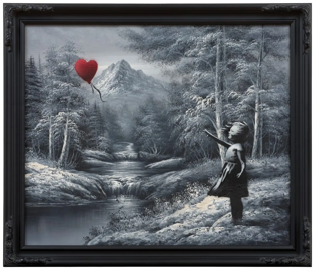 Banksy's work Girl and Balloon on Found Landscape.