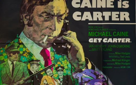 Image courtesy of Bonhams. Get Carter film poster showing Michael Caine as Carter, a murderous London gangster.