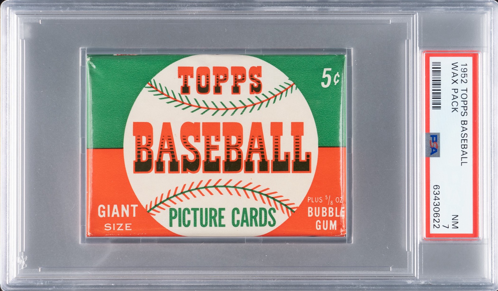 1952 Topps unopened five-cent wax pack, PSA NM 7