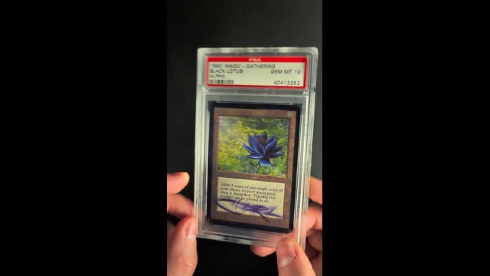 Alpha Black Lotus graded PSA 10, case signed by Christopher Rush