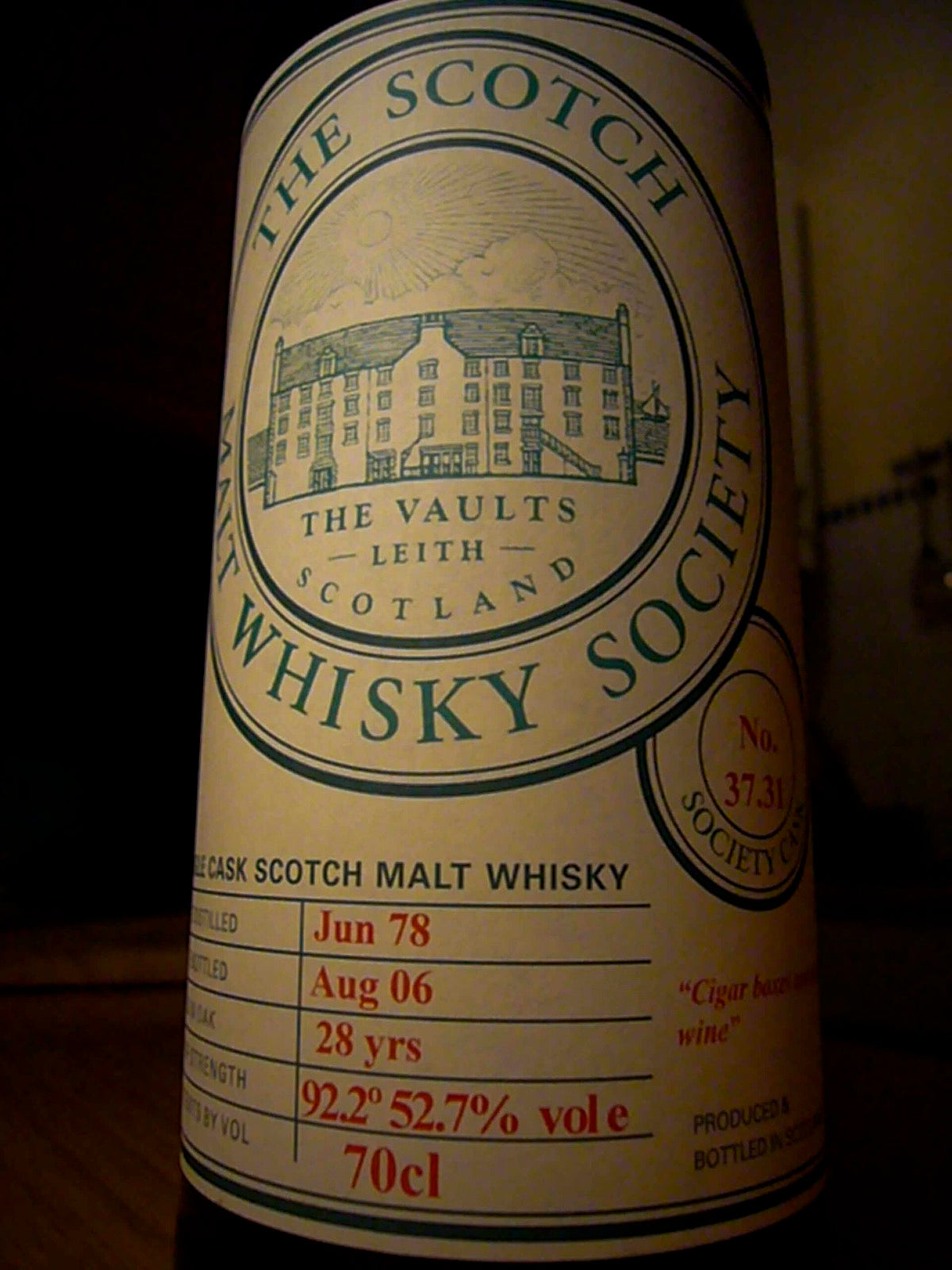 A bottle of single cask Scotch whisky
