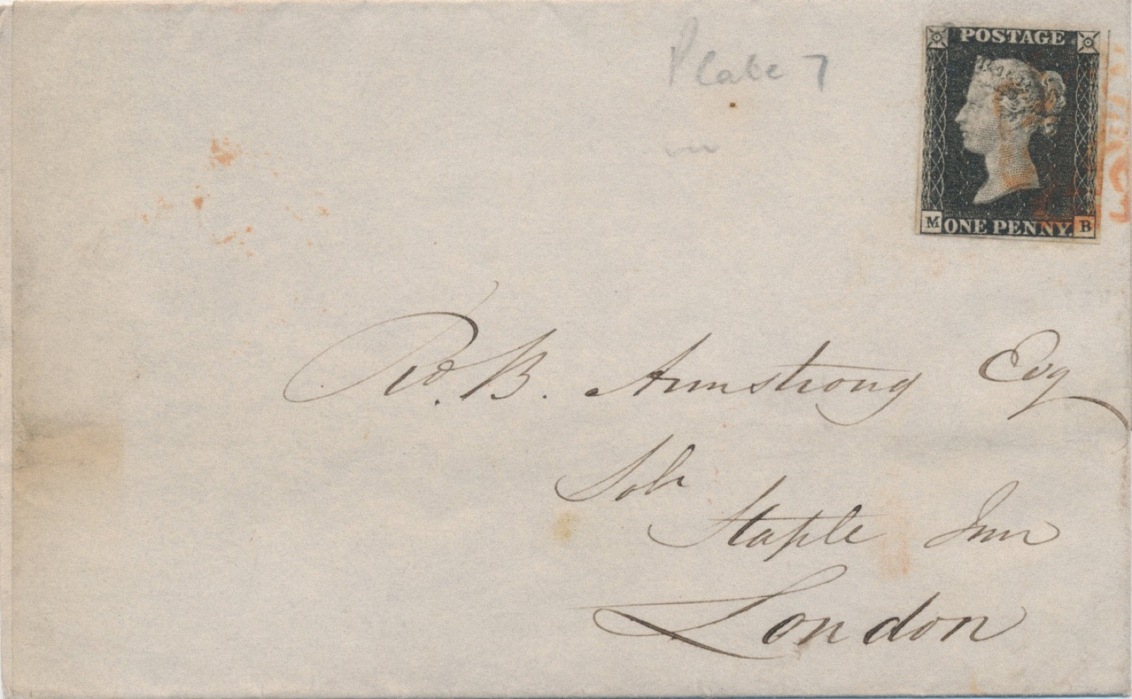 A Penny Black used on a first day cover, 6 May 1840