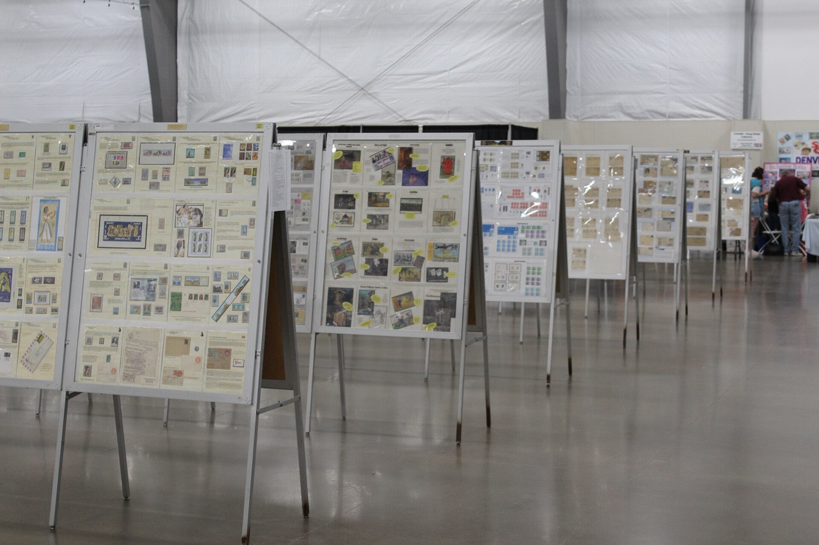Stamps on show at a philatelic exhibition