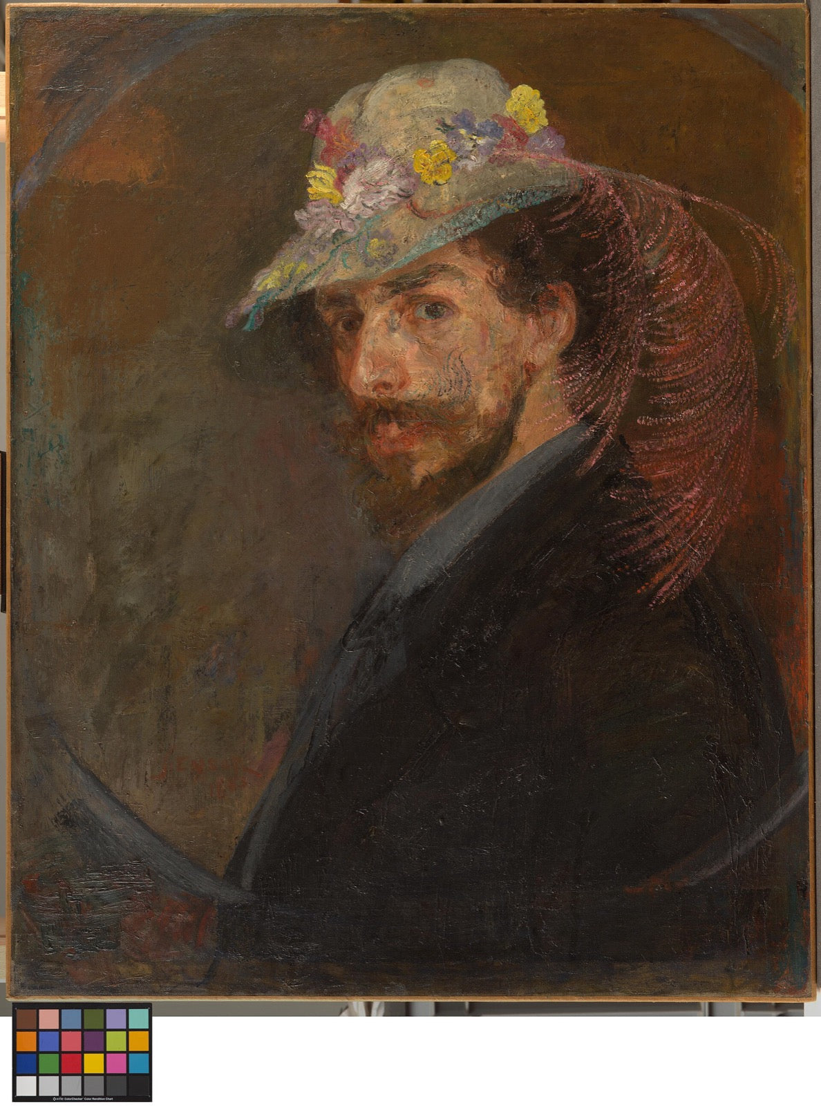 James Ensor, self-portrait with flowered hat, 1883