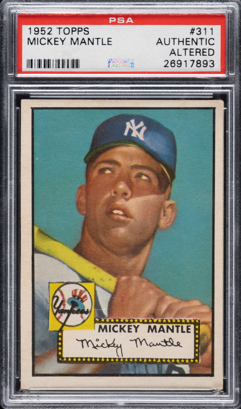 1952 Topps Mickey Mantle, graded PSA Authentic after trimming was found