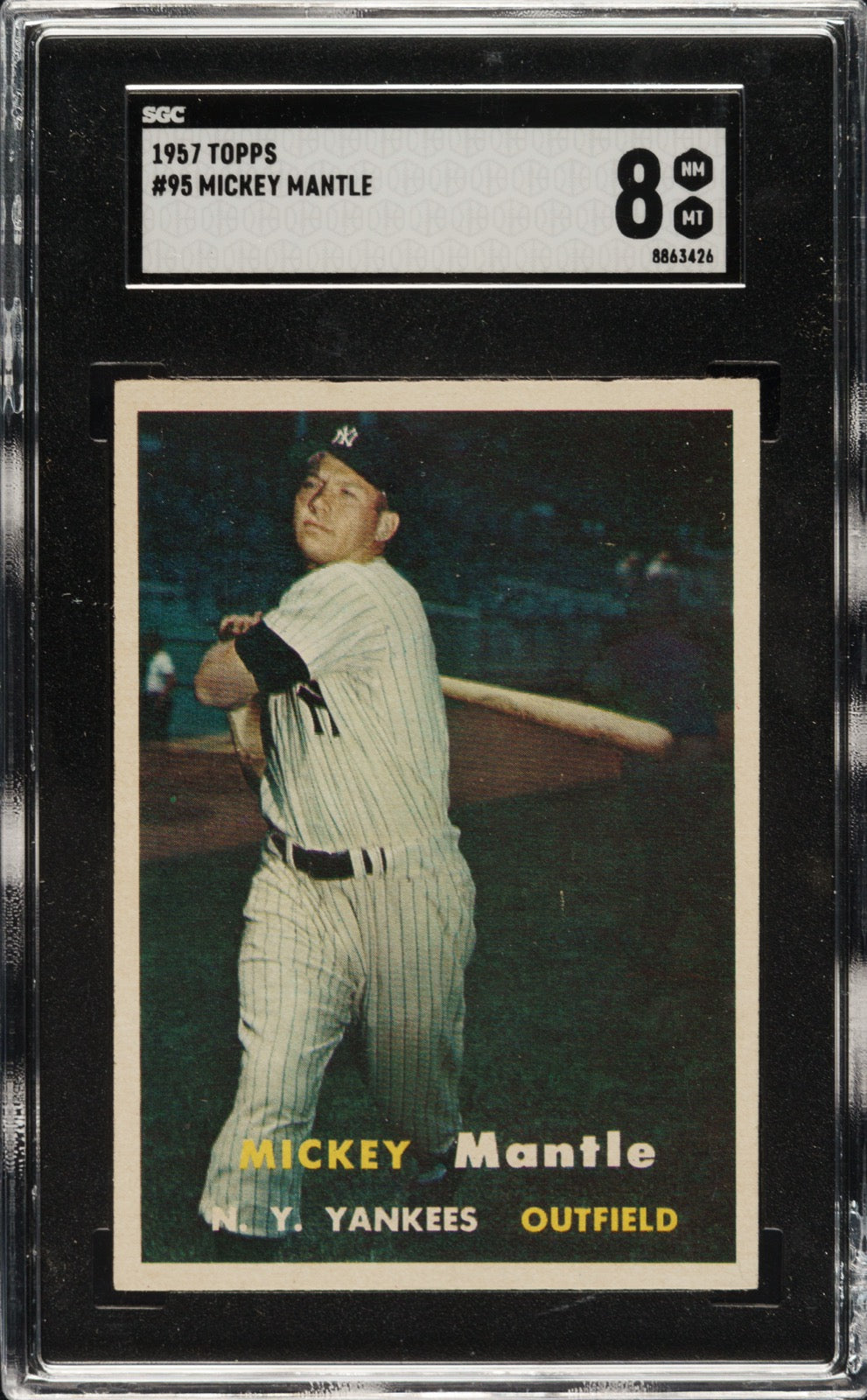 1957 Topps Mickey Mantle card in an SGC NM/MT 8 holder