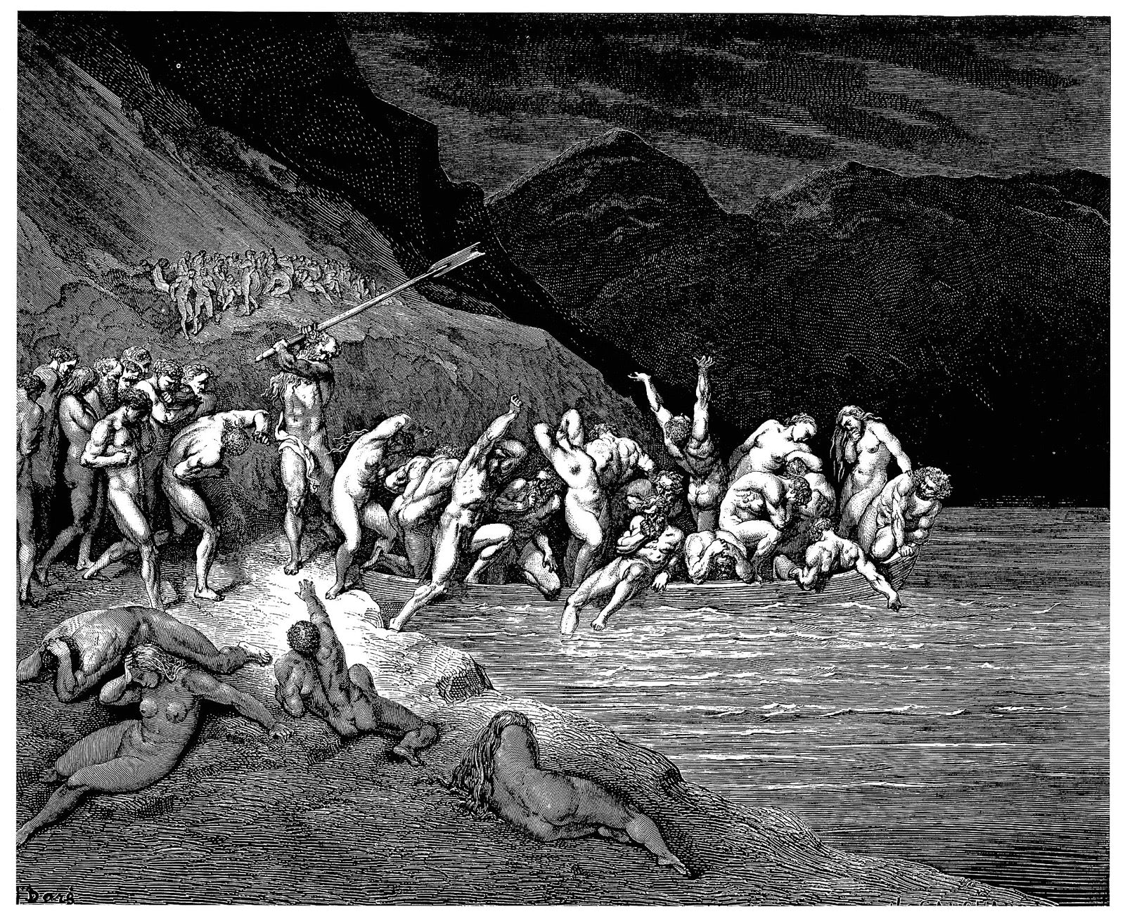Doré's engraving of Charon ferrying souls in Dante's Inferno