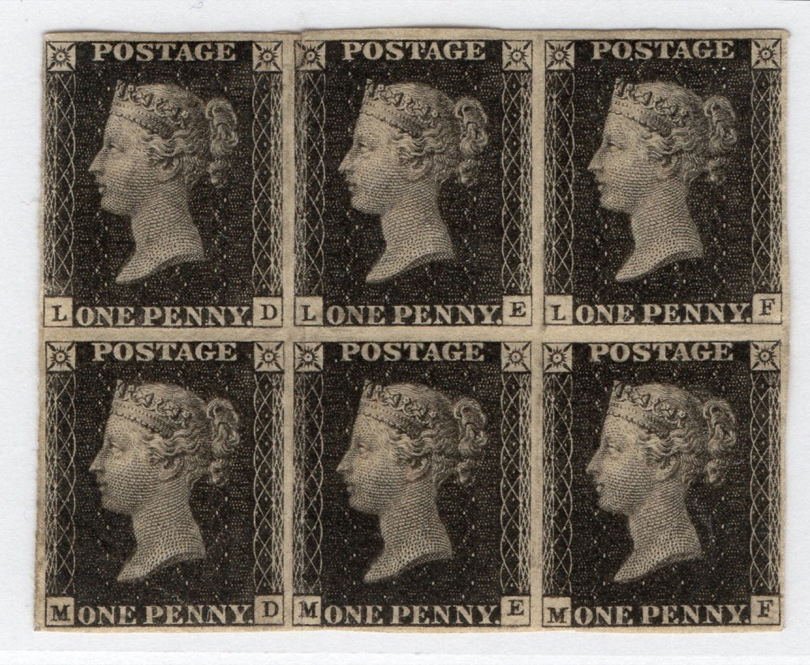 Block of Penny Black stamps featuring Queen Victoria