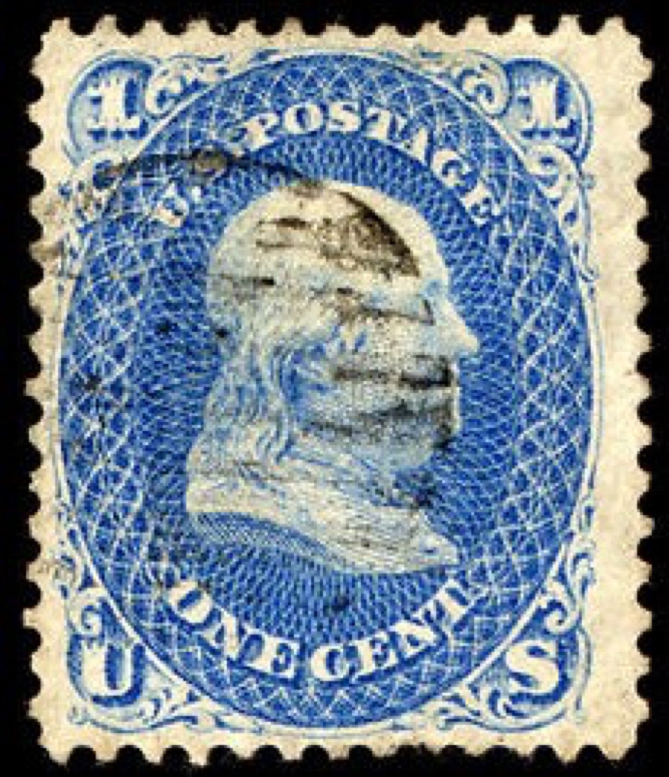 1868 1c Benjamin Franklin Z Grill stamp