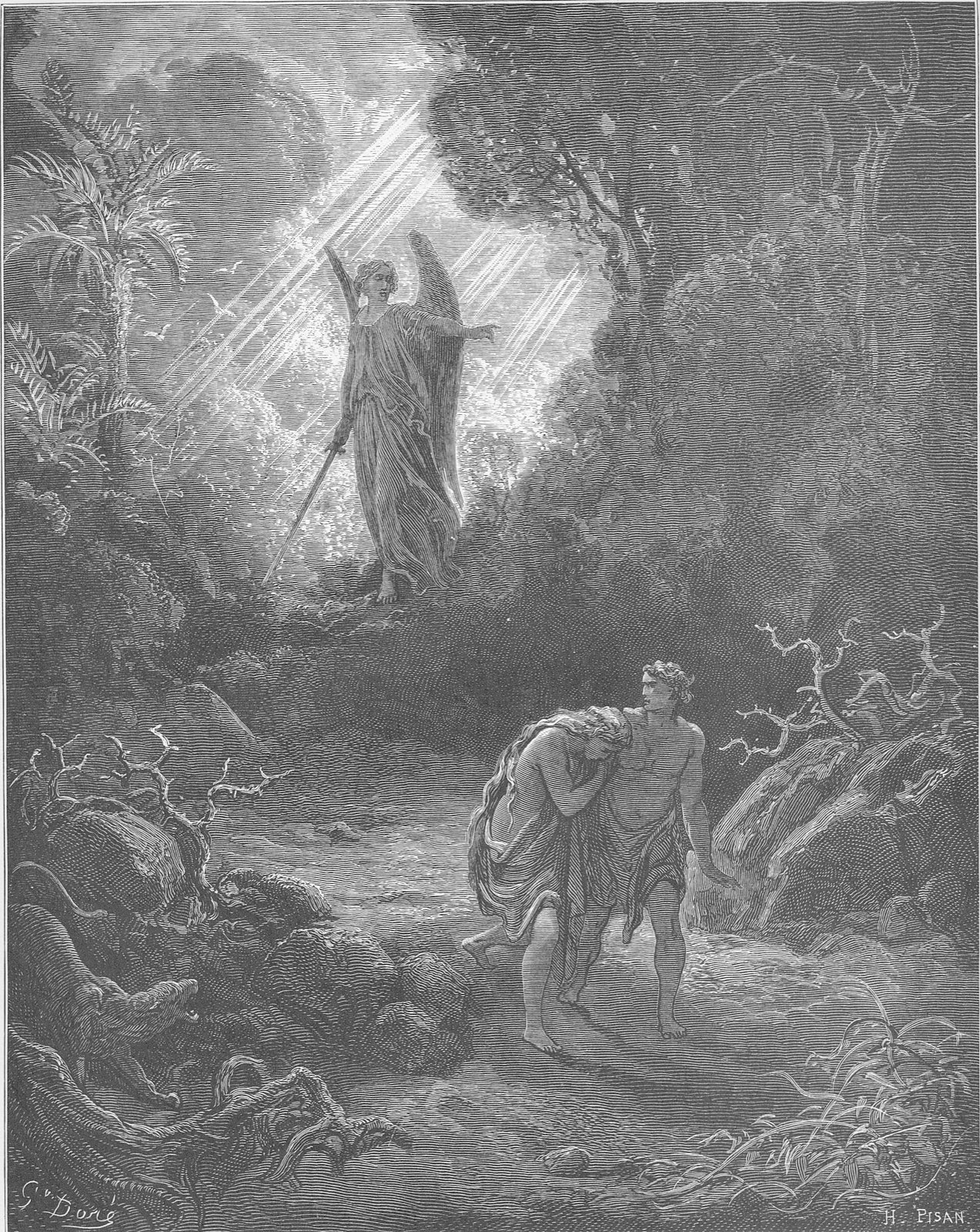 Adam and Eve driven from Eden, from Doré's 1866 illustrated Bible