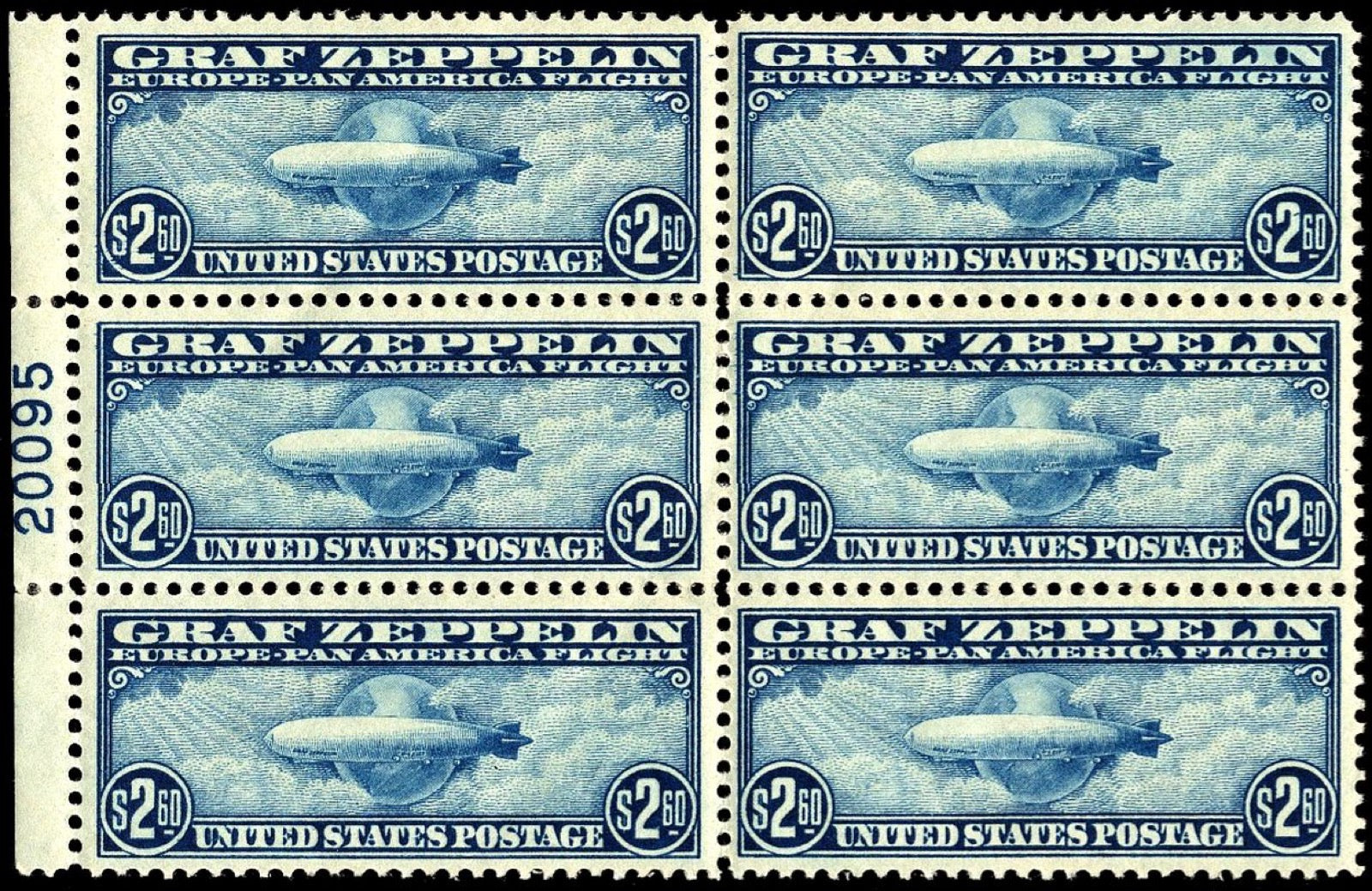 1930 $2.60 Graf Zeppelin stamp plate block