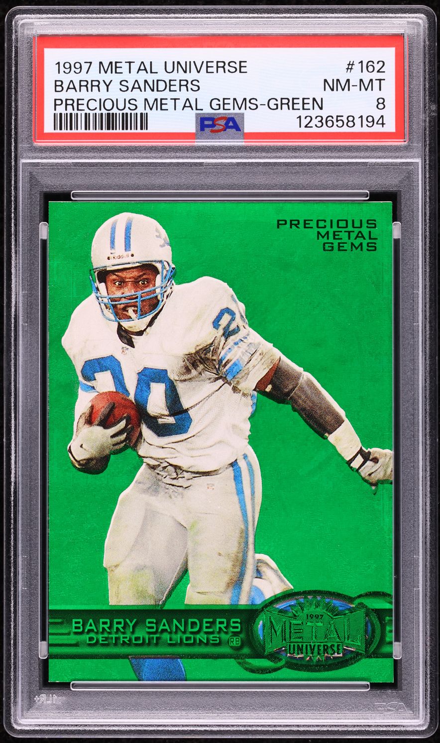 Barry Sanders 1997 Metal Universe Precious Metal Gems Green card
