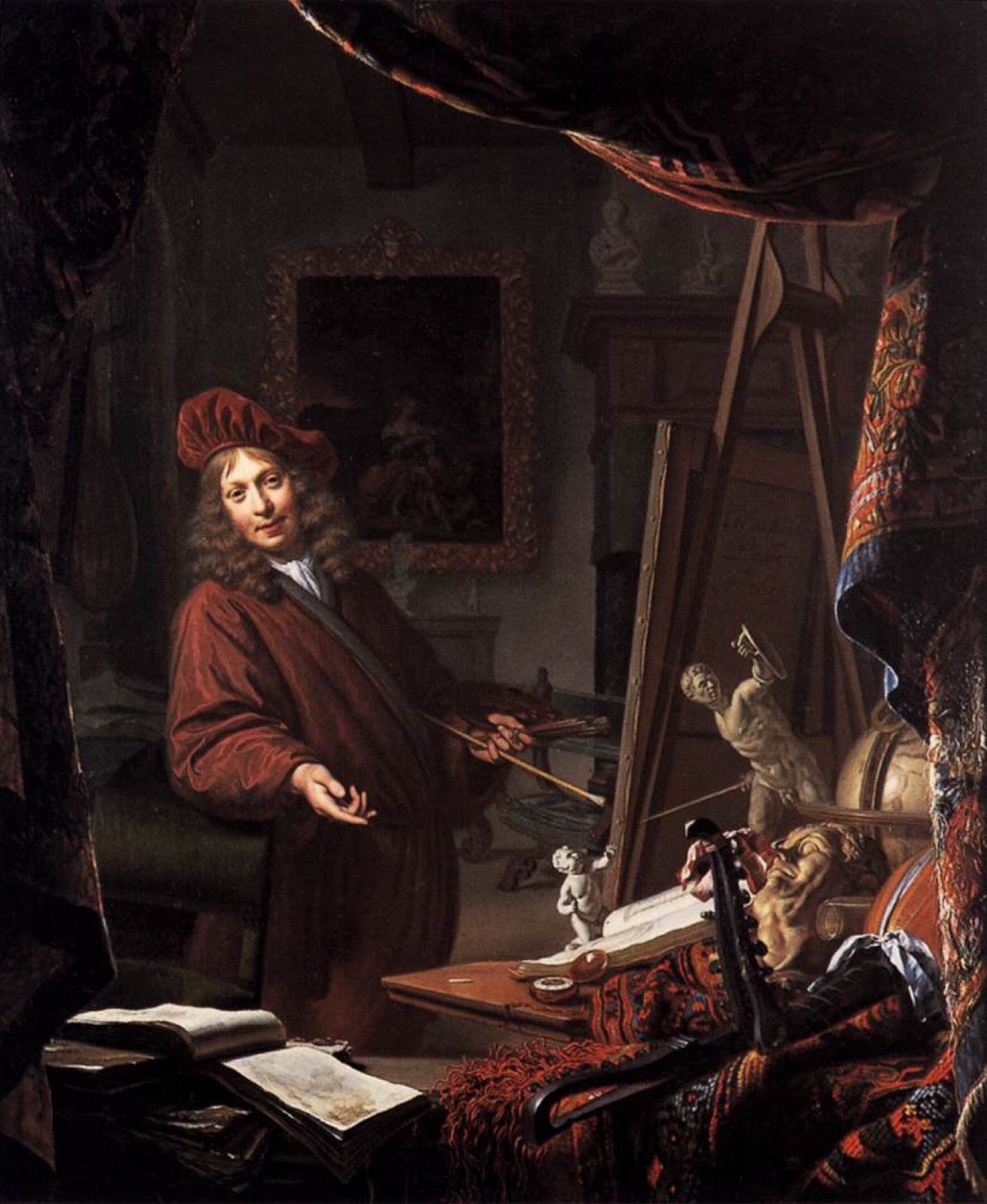 Michiel van Musscher's self-portrait in his studio, 1670