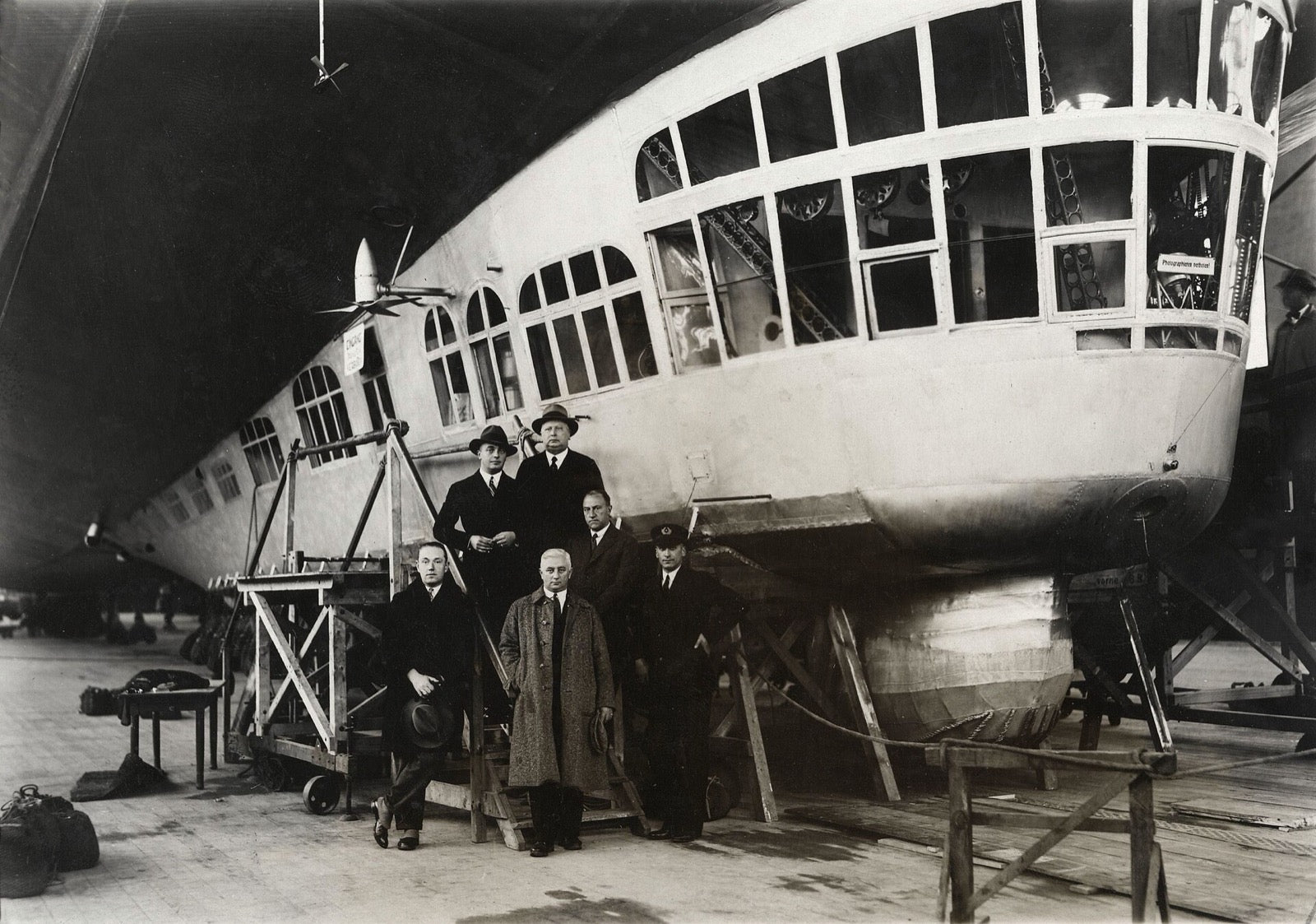 Passengers board Graf Zeppelin in its hangar, 1929