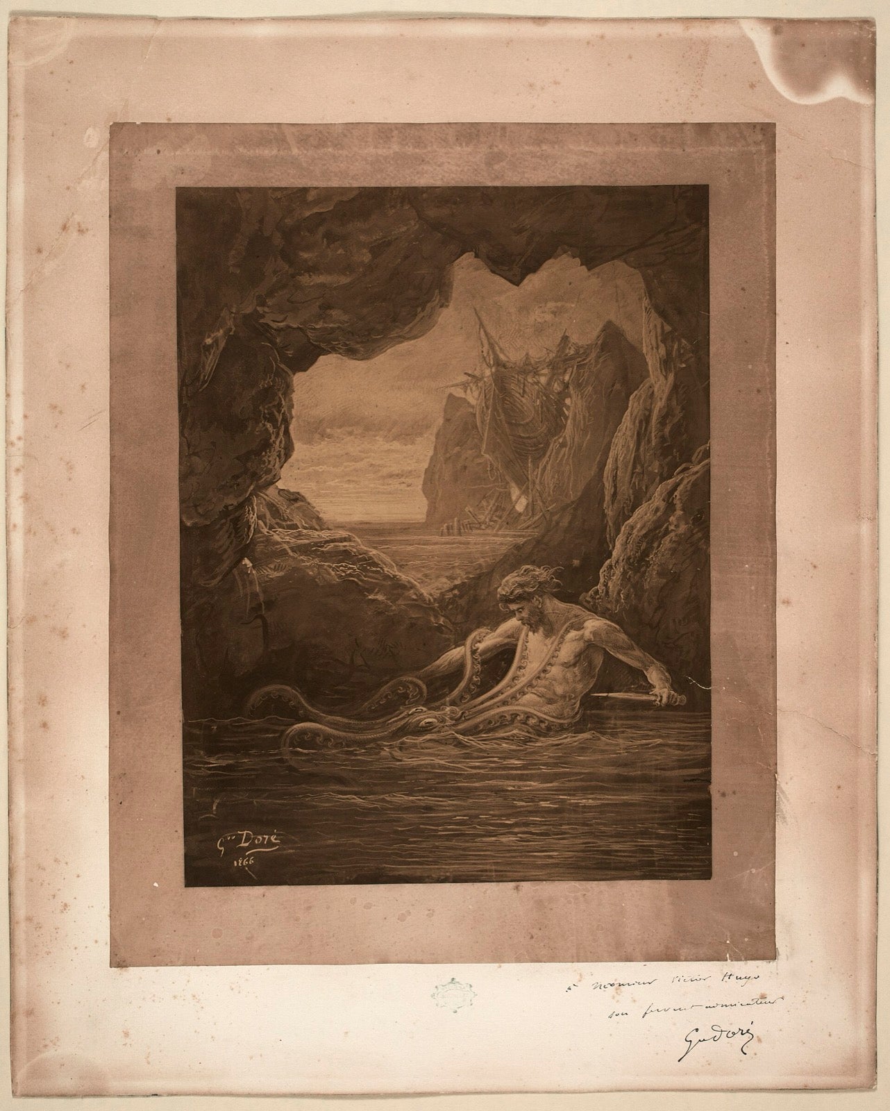 Gilliatt battles the giant octopus in Hugo's Toilers of the Sea