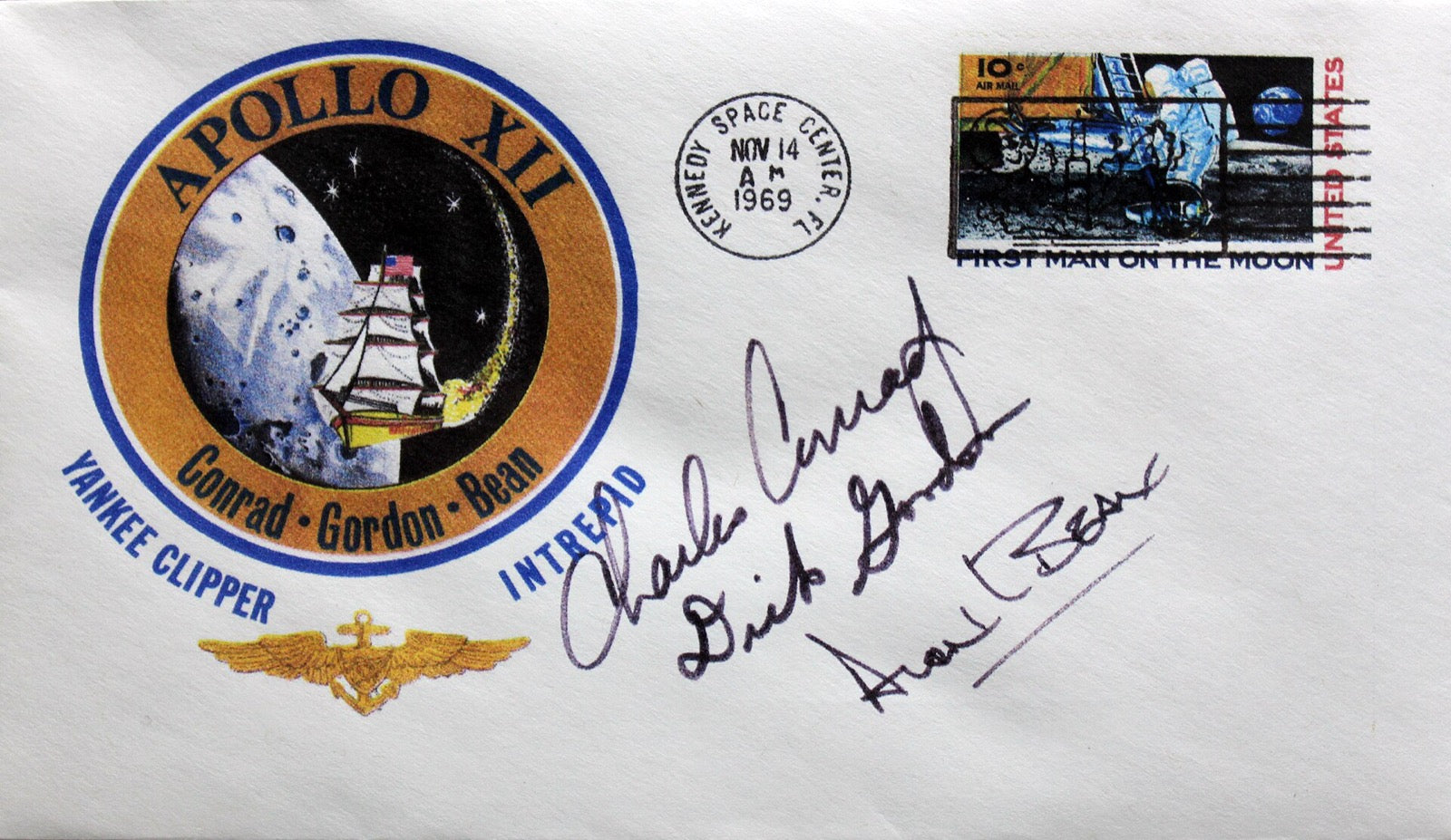 An Apollo 12 astronaut insurance cover, postmarked 1969