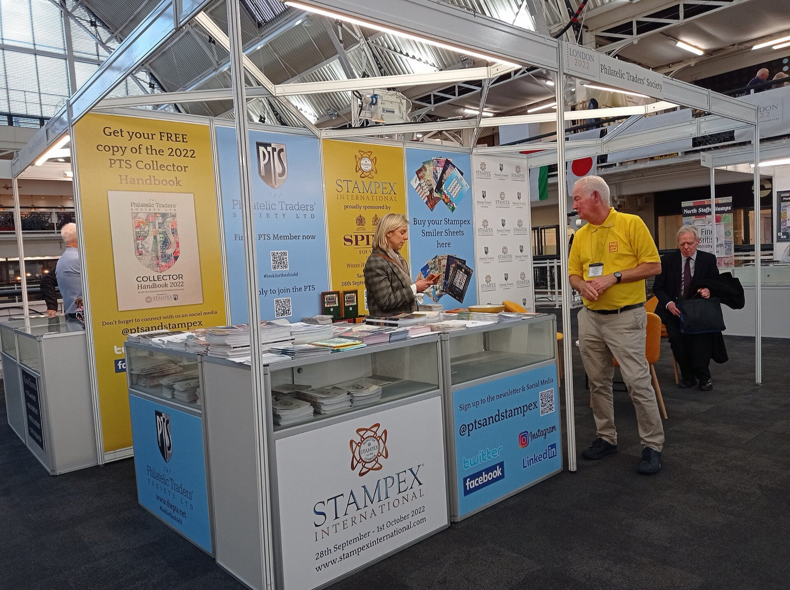 Dealers' stands at a philatelic trade exhibition